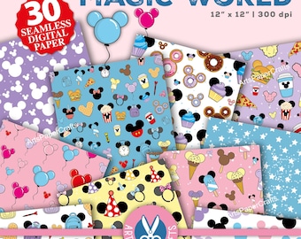 Mickey Magic World Digital Paper, Mickey Mouse Theme Party, Magic World, Boy or Girl Background, Mouse Party, Instant Download, Gift