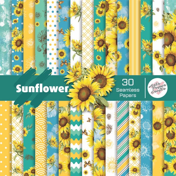 Sunflower Seamless Digital Paper - Sunflower Pattern Background - Sunflower Scrapbooking Ephemera - Sunflower Party Paper - Instant Download