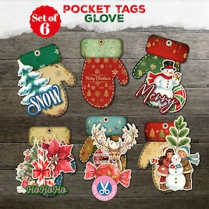 Journal indésirable, Noël, gants de Noël, cartes, ornement, cadeau, imprimable, étiquettes de poche de Noël, téléchargement numérique, étiquettes de Noël chargées