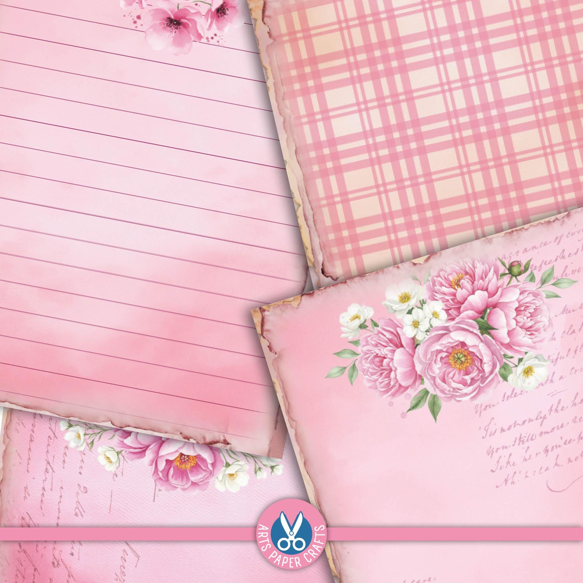 Vintage Pink Paper Printable Set, Floral, Pink Vintage Color Papers