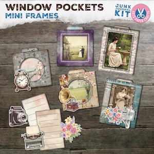 Pochettes de fenêtre, cadre, mini chemises de classement, journal indésirable, éphémère, shabby chic, floral, pochettes pour cartes, vintage, imprimable, téléchargement numérique
