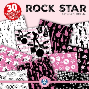 Rock Star Naadloos Digitaal Papier - Rock Star Gitaar Achtergrond - Rock Star Scrapbook Papers - Rock' Roll Party Papers - Instant Download