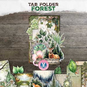Diario de recortes, Kit de carpeta de bosque, Carpeta con pestañas, Página combinable, Hada, Efímera imprimible, Etiquetas de bolsillo, Bosque antiguo, Recortes precisos, Naturaleza, Regalo