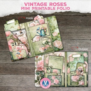 Vintage Roses Folder, Card Holder, Digital, Printable, Vintage, Junk Journal, Stationery Paper, Gift, Flowers, Scrapbook, Folio, Ephemera