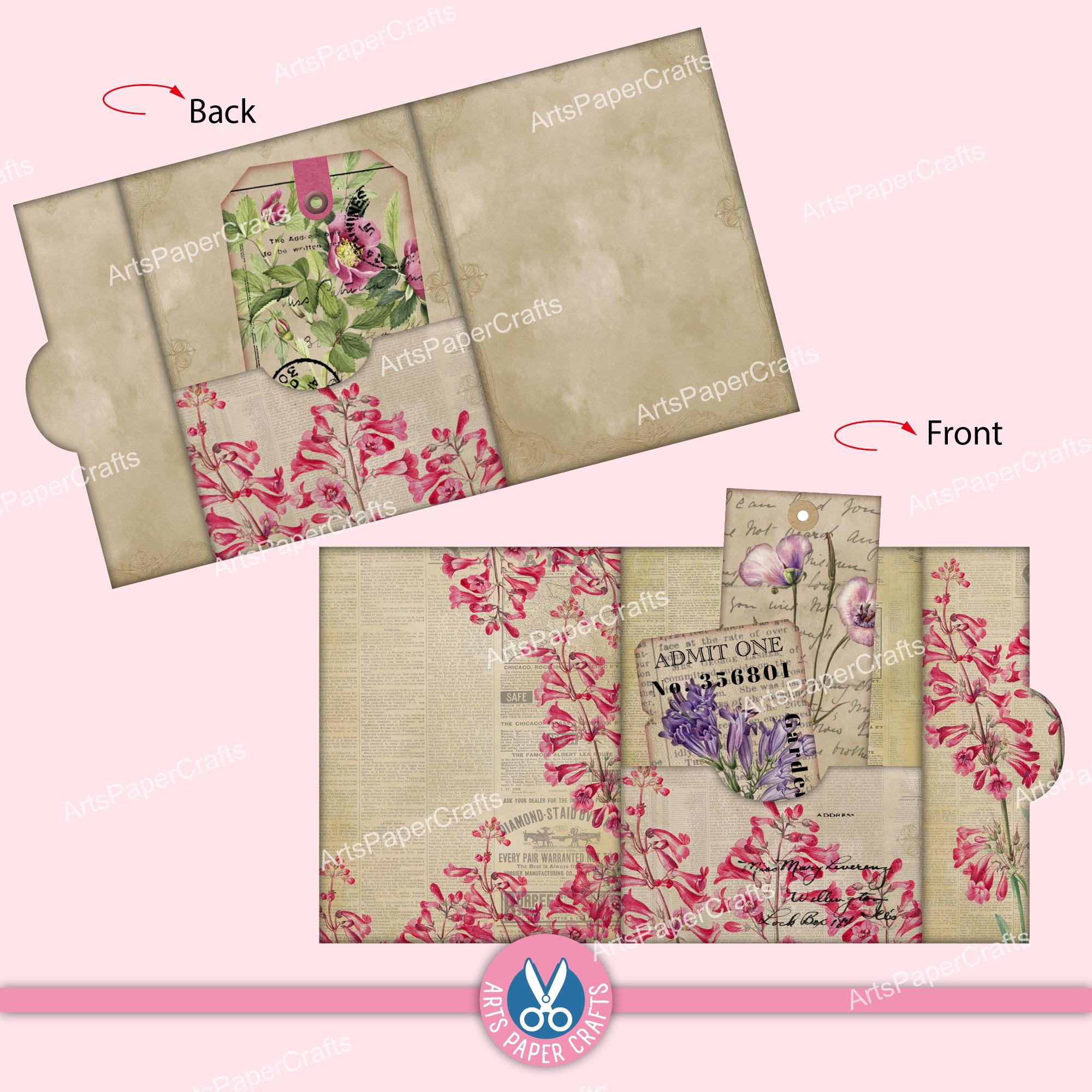 Pocket Tags - Junk Journal Kit - Shabby Floral Folio Pocket - Wild ...
