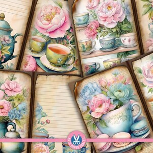 Tea Party Junk Journal Paper, Antique Journal Pages, Shabby Chic ...