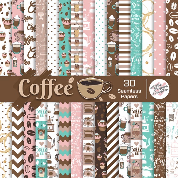 Coffee Seamless Digital Paper - Coffee Background - Coffee Scrapbook Papers - Coffee Pink Party Papers - Instant Download