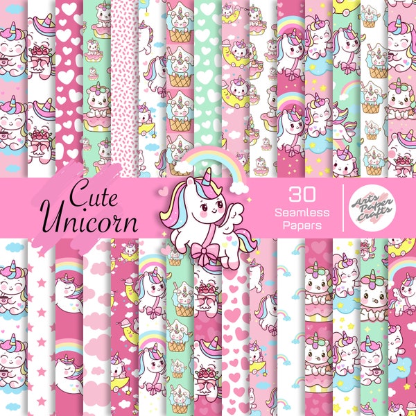 Cute Unicorn Seamless Digital Paper - Cute Unicorn Background - Unicorn Scrapbooking - Cute Unicorn Party - Cute papers - Instant Download