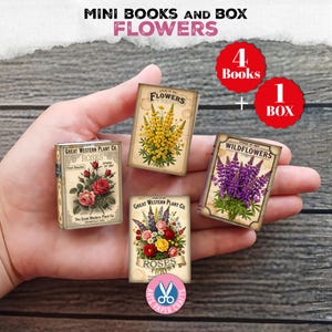 Mini Books, Box, Book, Miniature, Flowers, Roses, Botanical Illustration, Shabby, Storage, Junk Journal, Printable, Digital Download, Floral
