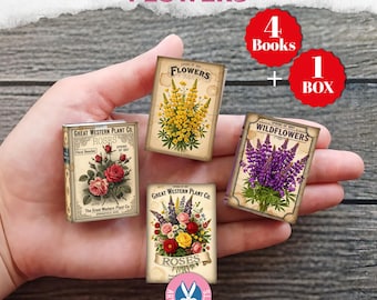 Miniböcker, Ask, Bok, Miniatyr, Blommor, Rosor, Botanisk Illustration, Shabby, Förvaring, Skräpjournal, Utskrivbar, Digital Nedladdning, Blommor