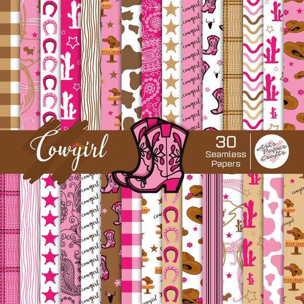 Cowgirl Digital Papers Set - Cowgirl Background - Cowgirl Seamless Pattern - Instant Download - Cowgirl Scrapbook Paper