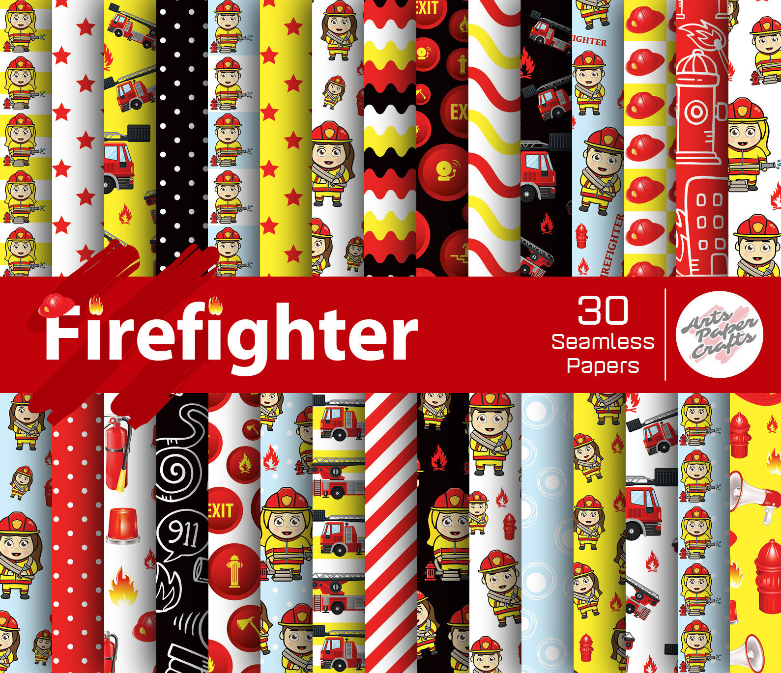 Firefighter Seamless Digital Paper Firefighter Background Firefighter ...