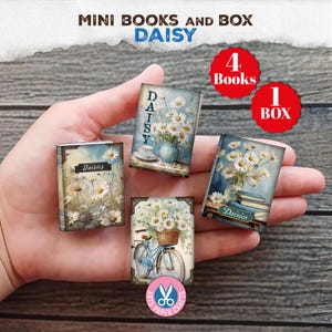 Daisy Days Mini Books, Miniature, Shabby, Junk Journal, Printable, Gift, Digital Download, Ornament, Flowers, Book Box, Craft Kit, Daisies