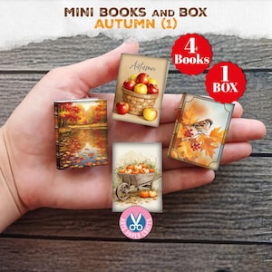 Autumn Mini Books, Box, Book, Miniature Book, Fall, Pumpkin, Apple, Junk Journal, Printable, Gift, Blush, Vintage, Digital Download, Craft