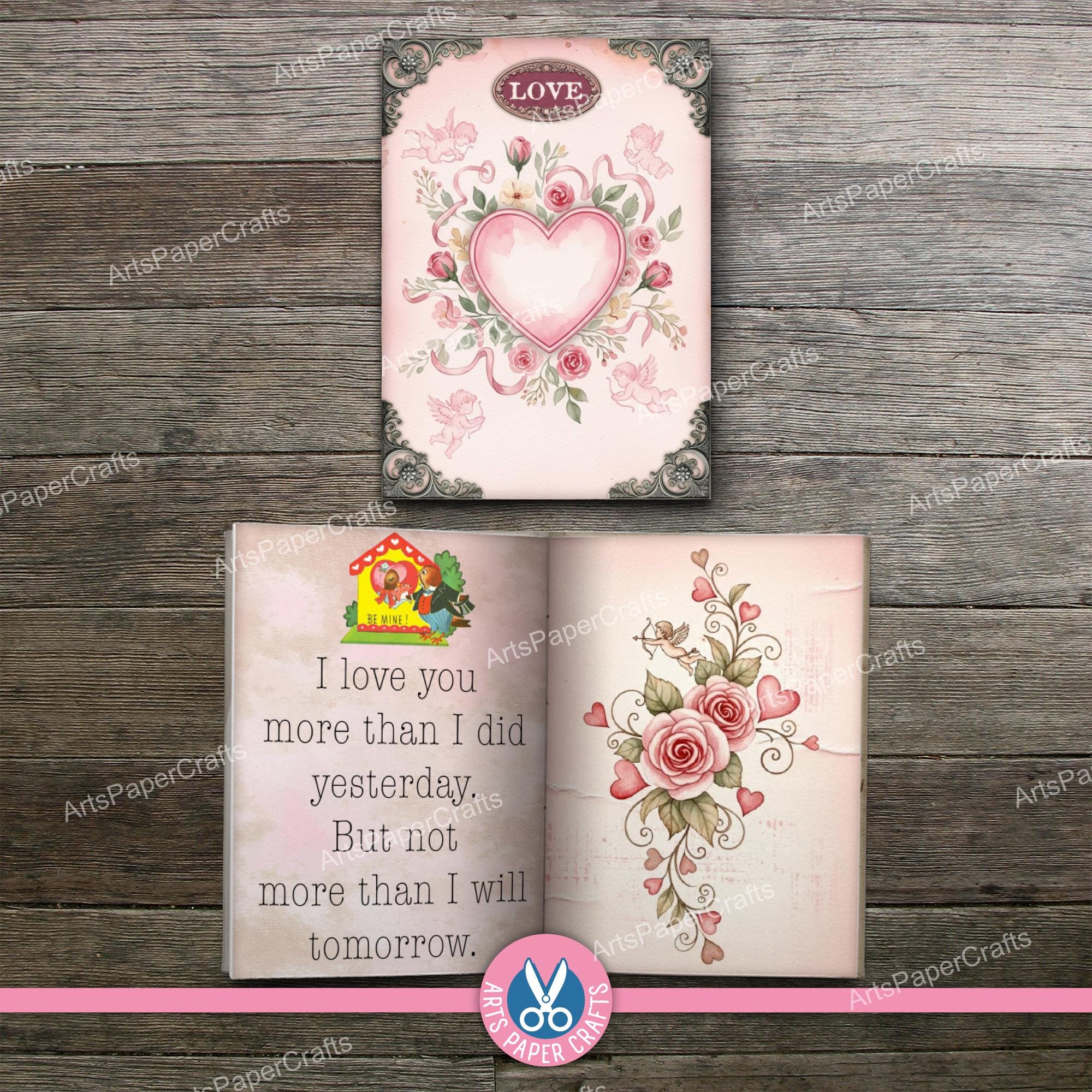 Valentine, Mini Books, Printable, Book, Miniature, Junk Journal ...