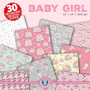 Baby Girl Nahtloses digitales Papier - kleines Baby Mädchen Muster Hintergrund - Baby Girl Scrapbooking - Baby Shower Party Papier - Instant Download