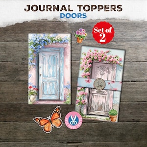 Journal Toppers, Doors, Shabby, Digital Download, Wood, Junk Journal, Flower Fussy Cuts, Gift, Card, Printable, Cover, Adorable, Fairy Door