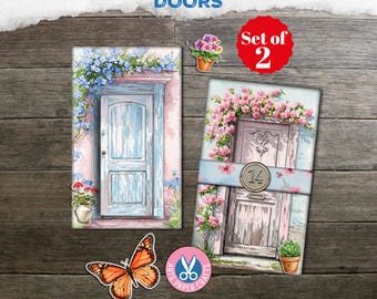 Journal Toppers, Doors, Shabby, Digital Download, Wood, Junk Journal, Flower Fussy Cuts, Gift, Card, Printable, Cover, Adorable, Fairy Door