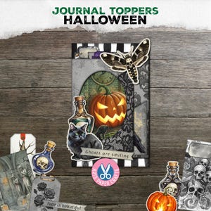 Diario gótico, diario basura, adornos para diario de Halloween, fantasma, carpeta con pestañas, bolsillo para página de Halloween, etiquetas, descarga digital, imprimible