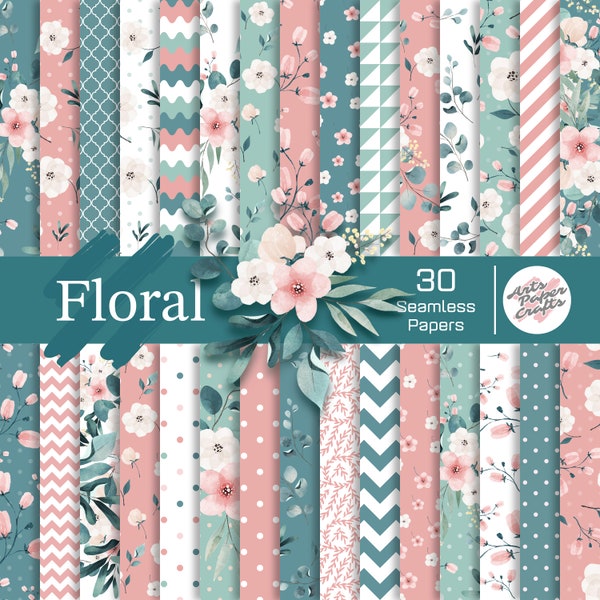 Flowers Digital Paper Sets - Watercolor Flower Background - Floral Background - Seamless Pattern - Instant Download - Flower Scrapbook Paper