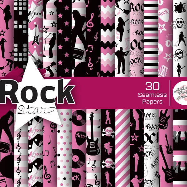 Rock Star Seamless Digital Paper - Rock Star Guitar Background - Rock Star Scrapbook Papers - Rock’ Roll Party Papers - Instant Download