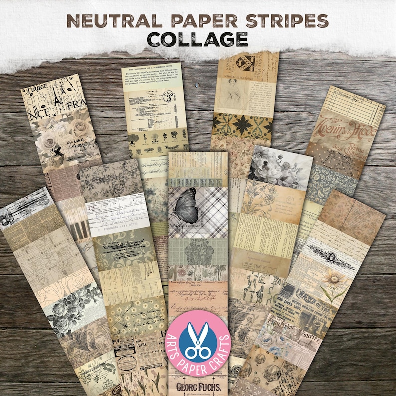 Junk Journal Kit, Neutral Ephemera Stripes, Collage Snippet, Vintage ...
