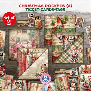 Christmas Pockets, Card, Ticket, Christmas Junk Journal Kit, Printable, Vintage, Junk Journal Supply, Tag ATC, Gift, Digital Download
