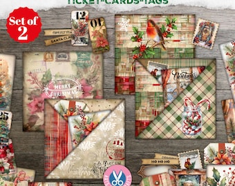 Christmas Pockets, Card, Ticket, Christmas Junk Journal Kit, Printable, Vintage, Junk Journal Supply, Tag ATC, Gift, Digital Download
