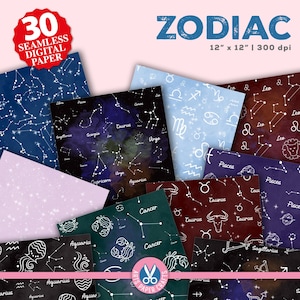 Dierenriem digitale Papers Set - astronomie achtergrond - sterrenbeeld hemelse Atlas patroon - Instant Download Zodiac sterrenkaart plakboek papier