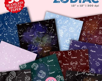 Zodiac Digital Papers Set - Astronomy Background - Constellation Celestial Atlas Pattern - Instant Download Zodiac Star Map Scrapbook Paper