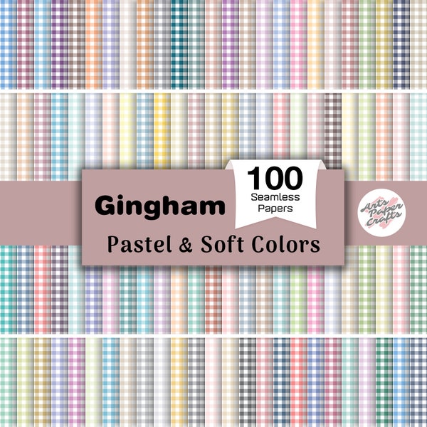 Gingham Pastel & Soft Colors Digital Paper Set - Pastel Colors Background - Gingham Seamless Pattern - Gingham Scrapbook Paper