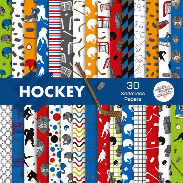 Ensemble de papiers numériques de hockey - Fond de hockey - Modèle sans couture de hockey - Téléchargement instantané - Papier scrapbook de hockey