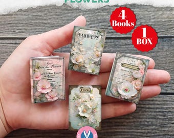 Shabby Chic Flowers Mini Books Box, Miniature Botanical Book, Illustration, Shabby, Storage, Junk Journal, Printable, Gift, Digital Download