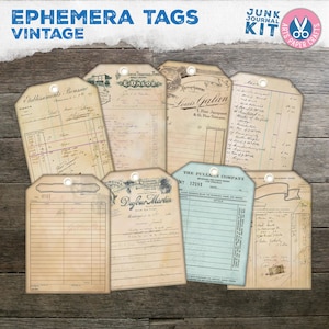 Etichette Ledger - Ephemera Vintage - Forniture per diari spazzatura - Ephemera - Abbellimento di diari spazzatura - Assegno ospite - Stampabile - Etichette digitali
