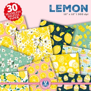 Ensembles de papier numérique citron - fête à thème citron - jaune bleu clair - fond citron - scrapbooking citron - téléchargement immédiat - modèle sans couture