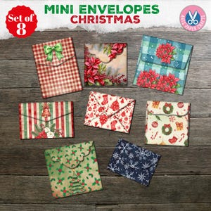 Christmas Envelopes, Junk Journal, Mini Envelopes, Stamp, Shabby, Red, Letters, Embellishments, Insert, Digital Download, Gift, Printable
