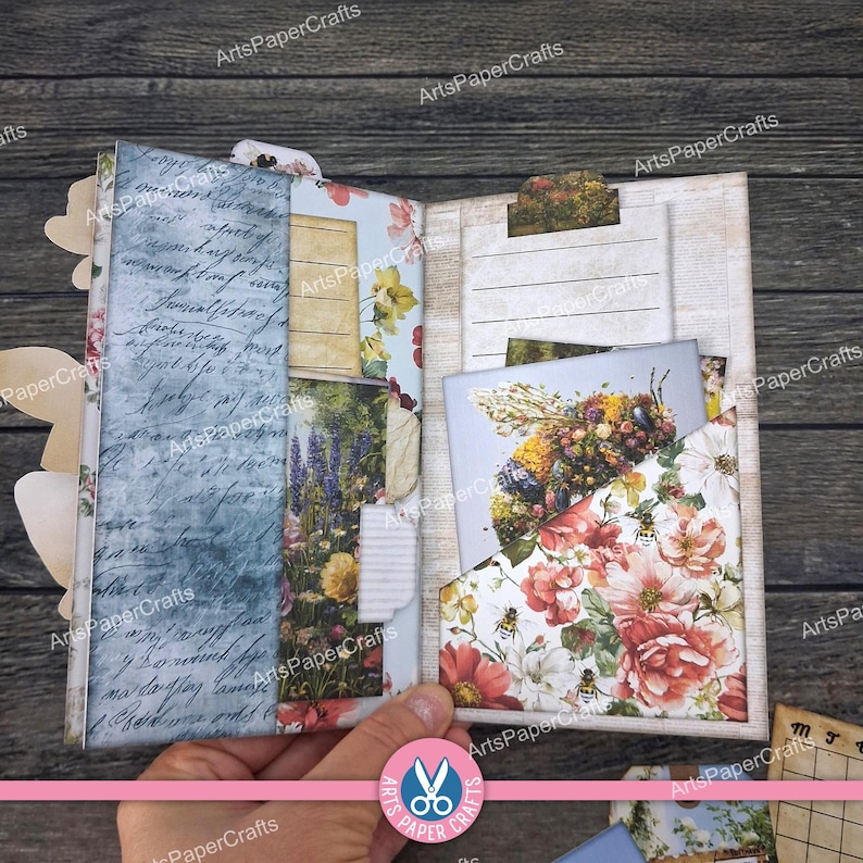 Floral Page Pockets, Junk Journal Kit, Tab Folder, Shabby, Green ...