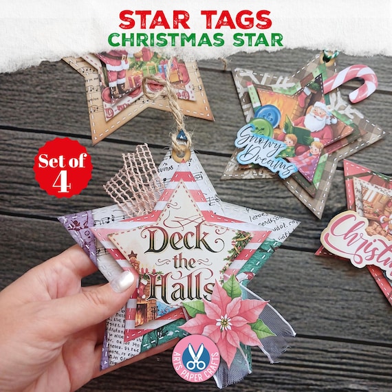 Christmas Star Tags, Christmas Junk Journal Kit, Printable, Loaded Christmas Tags, Digital Download, Gift, Vintage Christmas, Download