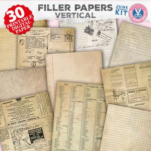 Papeles de relleno para diario basura verticales - Teñidos con té - Teñidos con café - Vintage - Páginas de diario basura - Neutros - Naturaleza - Descarga digital imprimible
