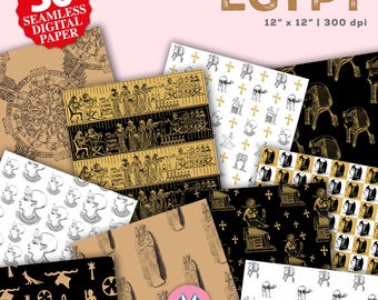 Ancient Egypt Digital Papers, Hieroglyph Theme Party, Egypt Background, Seamless Pattern, Instant Download, Commercial Use, Antique Gold