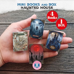 Spukhaus, Gothic Halloween, Mini Bücher, bedruckbar, Miniatur, Junk Journal, digitaler Download, Ornament, Geschenk, Buchbox, Gespenst, Werwolf