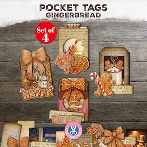 Junk Journal, Kerstmis, peperkoek junk Journal Kits, ornament, cadeau, afdrukbaar, peperkoek zaktags, digitale download, lekker