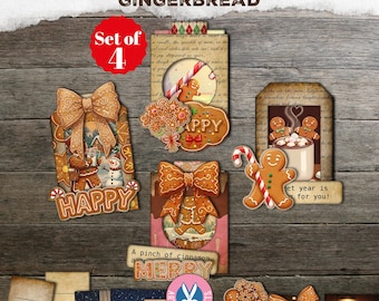 Junk Journal, Christmas, Gingerbread Junk Journal Kits, Ornament, Gift, Printable, Gingerbread Pocket Tags, Digital Download, Yummy