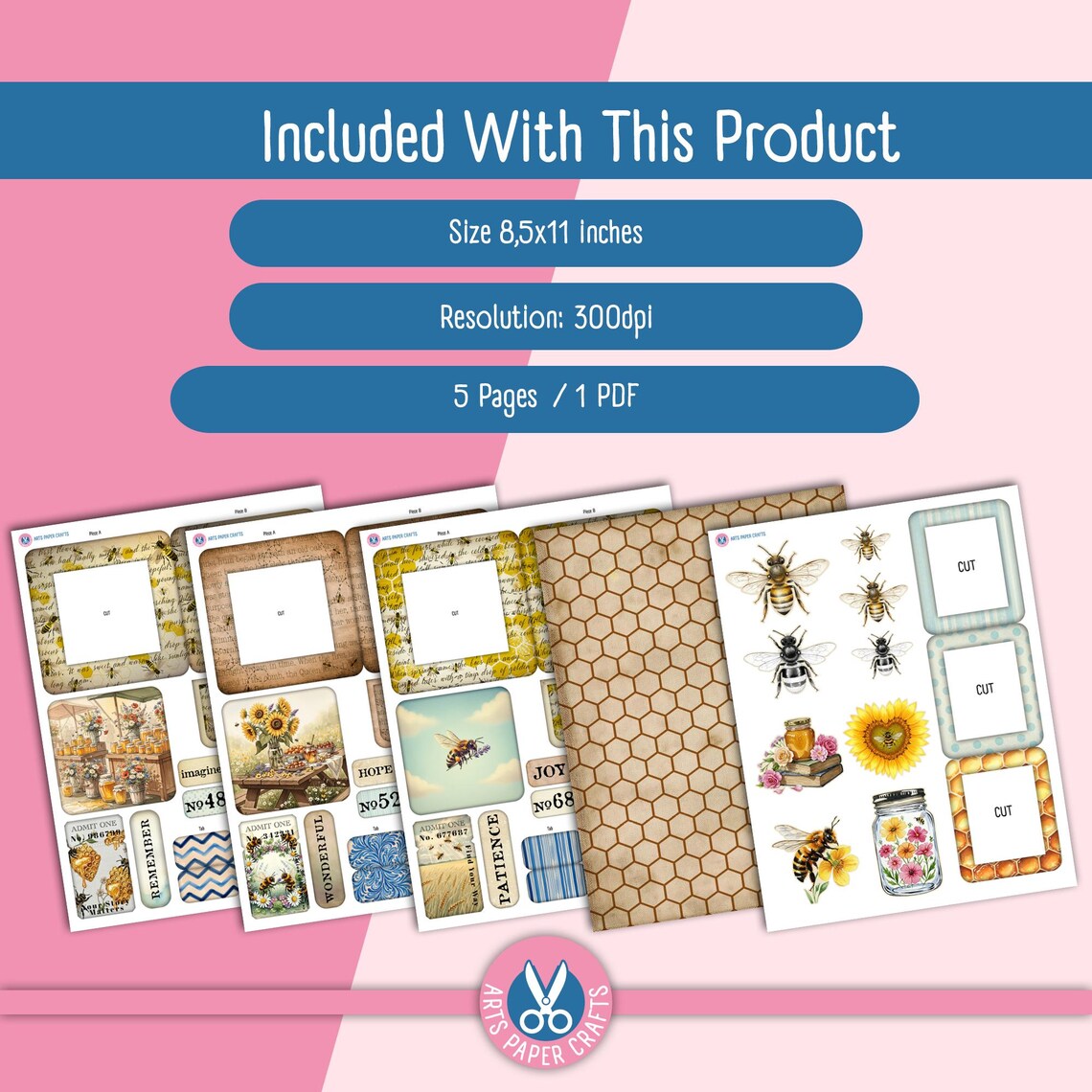 Bee Tab Folders, Window Pockets, Pocket Tags, Grunge, Junk Journal ...