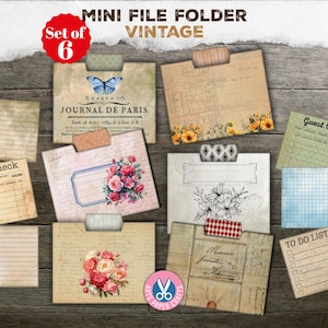 Mini File Folders, Rose, Junk Journal Kit, Shabby, Ephemera, Paper, Insert, Printable, Digital Download, Pocket Tags, Pink, Beige, Sunflower