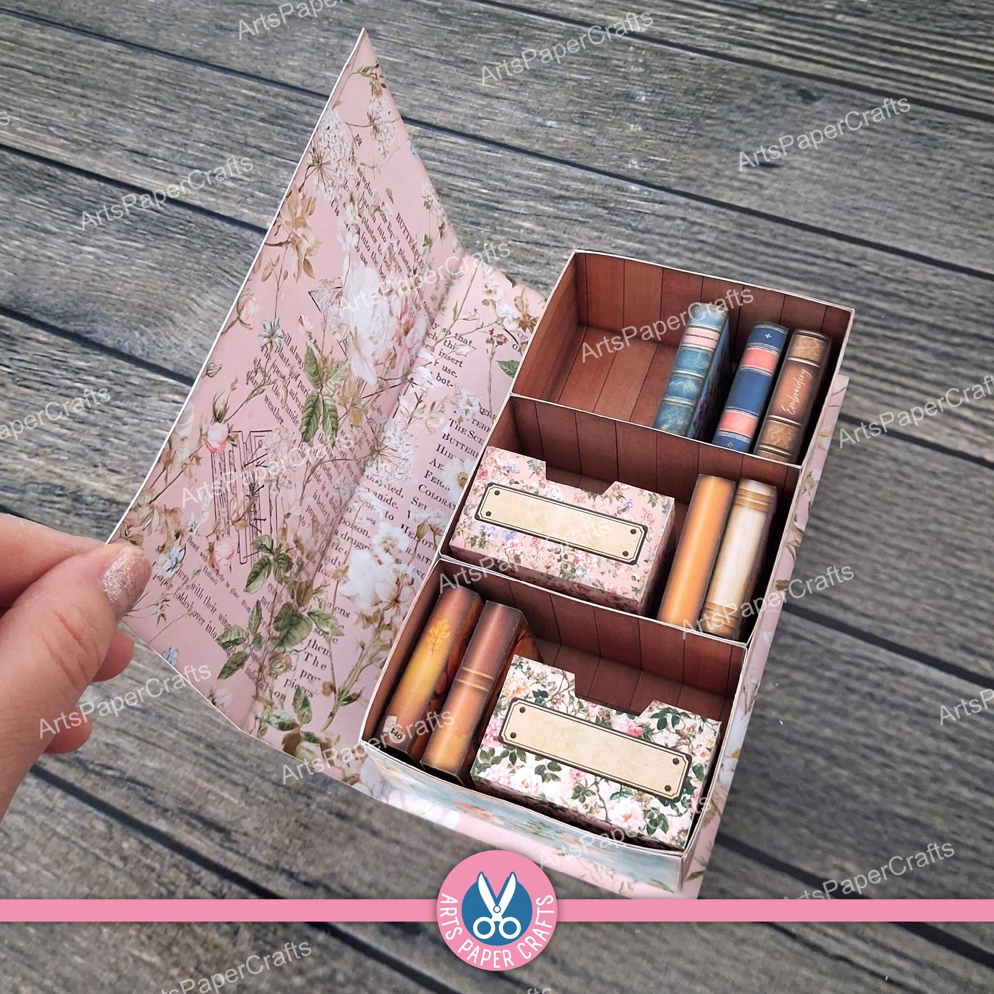Bookshelf, Bookcase, Junk Journal Kit, Pink, Miniature, Secret Cabinet ...