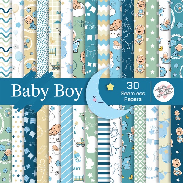 Baby Boy Seamless Digital Paper - Little Baby Boy Hintergründe - Baby Boy Scrapbooking - Baby Shower Party Papiere - Instant Download