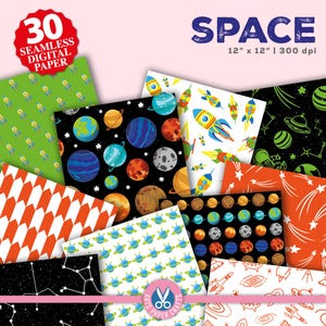 Papier numérique sans couture de l'espace - fond de planète de l'espace - papiers de scrapbooking de l'espace - papiers de partie de planète de l'espace - téléchargement immédiat