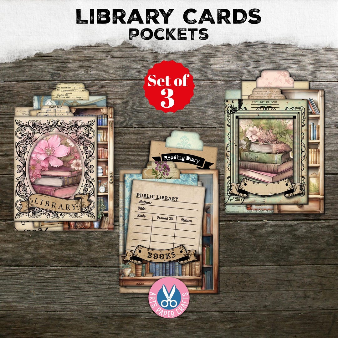 Junk Journal, Library Card Pockets, Tab Folder, Shabby Library Card ...