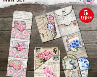 Card Pockets, File Folders, Scrapbook Kit, Junk Journal Kit, Junk Journal Printable, Vintage, Typography, Embellishment, Printable Ephemera